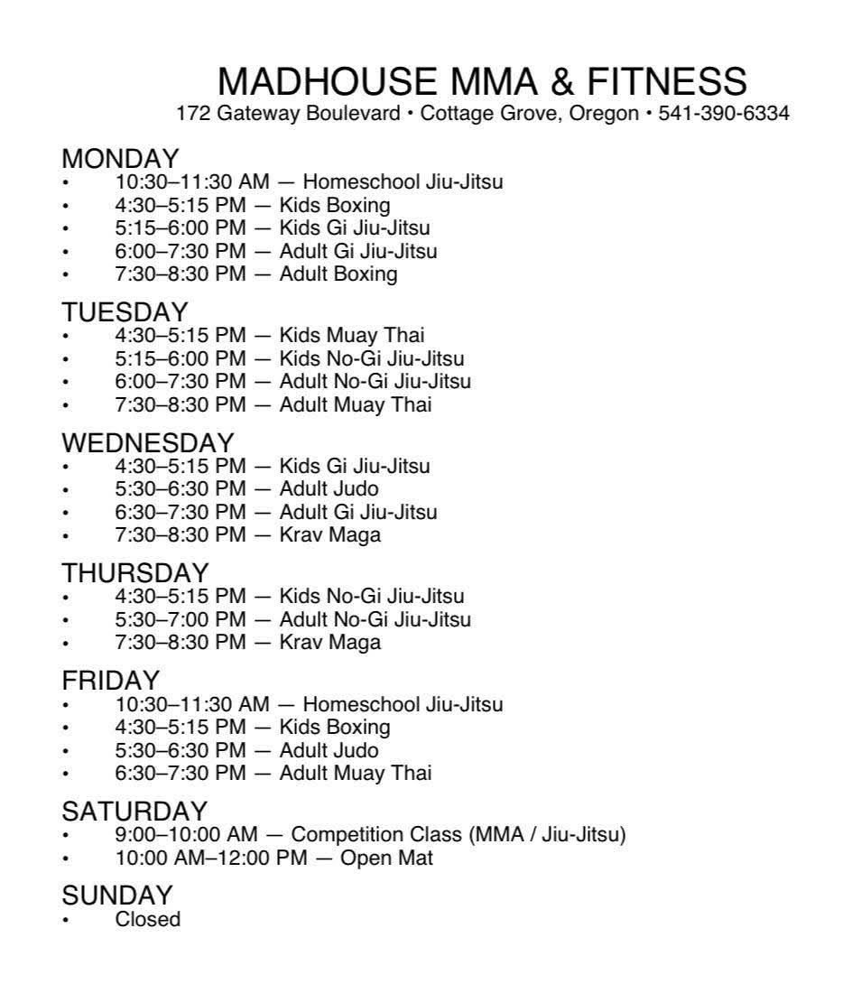 Current class schedule — call for details